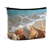 GHBNK Trousse de toilette portable en forme d'étoile de mer sur la plage - Trousse de toilette de voyage - Organisateur de maquillage - Sacs à lèvres pour femme, Étoile de mer sur la plage., Taille