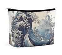 GHBNK Trousse de toilette portable pour femme Motif abeille Amour Miels Sac de maquillage de voyage Sac de maquillage pour femme, Style vague bleue, Taille unique