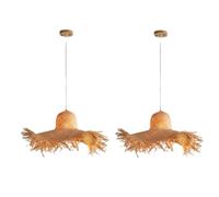 GHBSDNEPP Lustre En Rotin Avec Chapeau de Paille, Style Bohème, Lampe Suspendue Rétro Rustique, Lampe Suspendue Personnalisée Tissée À La Main, Luminaire de Plafond Créatif Pour Entrée, Maison/2 Packs
