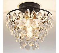 GHBSDNEPP Lustre Luxueux En Cristal Doré - Plafonnier Semi-Encastré de 25 Cm Avec Décoration En Cristal Pour Couloir, Chambre, Salle Den - Culot E26 Et Installation Facile Inclus/Noir