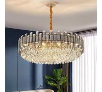 GHBSDNEPP Lustre Moderne Rond En Cristal de Style Nordique, Style École, Noir Fumé Gris, 6 Ampoules, Intensité Variable, Plafonnier, Suspension Pour Hall D'Entrée, Salon, Chambre, Salle À Manger, Cuis