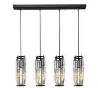 GHBSDNEPP Lustre Semi-Encastré En Cristal Pour Salle À Manger, Style Industriel Ou Ferme, Suspension En Métal Et Cristal Pour Îlot de Cuisine, Couloir Ou Balcon./Noir/4 Lumières