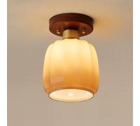 GHBSDNEPP Plafonnier Rétro En Bois de Noyer - Lampe Semi-Encastrée En Verre Dégradé de Style Japonais Pour Îlot de Cuisine, Chambre, Hall D'Entrée, Couloir, Escalier - Design Nordique Moderne/15 X 21