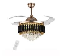 GHBSDNEPP Ventilateur de Plafond Moderne En Cristal de 107 Cm (42 Pouces) Avec Éclairage Invisible Et Rétractable, Style Lustre, À Led, 3 Vitesses Et 3 Couleurs, Avec Télécommande, Idéal Pour Chambre,