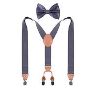 GHCHOL Bretelles pour homme en forme de nœud papillon robuste avec clips métalliques solides réglables et larges bretelles - gris - Large