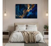 gheasruh Élégant tableau abstrait doré et bleu sur toile, impression sur toile pour une décoration intérieure texturée et moderne (80 x 120 cm/sans cadre)