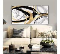 gheasruh Tableau abstrait géométrique grand format, motif lignes or et noir, décoration murale, peinture d'intérieur (50 x 100 cm/sans cadre)