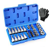 Ghekkli 34 Pièces Coffret Professionnel Douilles Torx Femelle/Mâle, Embouts Torx Étoile E4-E20 & T10-T60, Embouts en Acier S2, Pour Mécanique Auto, Bricolage et Réparations