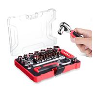 Ghekkli Coffret à Cliquet 1/4" et 12 Pièces Douilles - Kit d'Outils Multifonction 35 Pièces avec Embouts S2 liquet 72 Dents et Poteau de 1/4" po pour Réparation Auto, Vélo et Bricolage