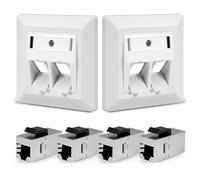 Ghekkli Keystone Lot de 2 Prises Réseau & 4 Modules CAT7 Keystone RJ45, 10 Gbit/s Prise Ethernet LAN Encastrée, Câble Patch Femelle vers Femelle, STP Blindée Panneau de Brassage