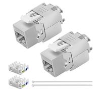 Ghekkli Lot de 2 Modules Keystone RJ45 CAT 7 STP Femelle Blindé 10 Gbit/s 1000 MHz Sans Outil LSA - Connecteur Ethernet Réseau AWG 22-24 - Prise Encastrable Gigabit pour Panneau de Brassage, Mur