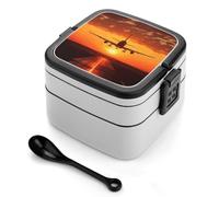 GHENBLT Boîte à bento empilable à 2 couches en forme d'avion et coucher de soleil pour adultes, conteneurs à déjeuner réutilisables et étanches pour adultes, boîte à déjeuner de voyage avec cuillère