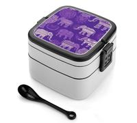 GHENBLT Boîte à bento empilable à 2 couches pour adultes - Motif éléphant violet - Réutilisables et étanches - Pour voyage - 935,5 g - Avec cuillère - Passe au micro-ondes et au lave-vaisselle