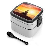 GHENBLT Boîte à bento empilable à 2 couches pour adultes - Réutilisables et étanches - Pour adultes - 935,5 g - Avec cuillère - Passe au micro-ondes et au lave-vaisselle