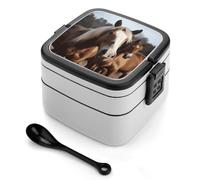 GHENBLT Boîte à bento empilable à 2 couches pour adultes - Réutilisables et étanches - Pour adultes - 935,5 g - Avec cuillère - Passe au micro-ondes et au lave-vaisselle