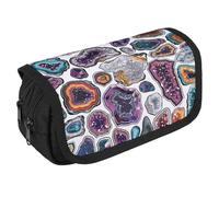 GHENBLT Geodes And Rocks Trousse à crayons de grande capacité avec 3 compartiments pour papeterie de bureau, grande trousse à crayons avec fermeture éclair en tissu pour adultes, trousse de maquillage
