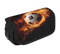 GHENBLT Grande trousse à crayons en tissu avec 3 compartiments avec fermeture éclair pour adultes - Motif flammes de football (noir)