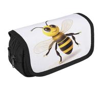 GHENBLT Honey Bee Trousse à crayons de grande capacité avec 3 compartiments pour papeterie de bureau, grande trousse à crayons avec fermeture éclair en tissu pour adultes (noir)