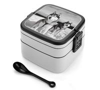 GHENBLT Husky Dogs Snow Boîte à bento empilable à 2 couches réutilisables et étanches pour adultes - 935,5 g - Avec cuillère - Passe au micro-ondes et au lave-vaisselle