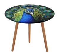 GHENBLT Nappe ronde bleu paon imperméable avec bords élastiques, lavable et infroissable en tissu pour salle à manger, pique-nique, fête sur le patio, 100 cm
