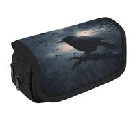 GHENBLT Night Crow Trousse à crayons de grande capacité avec 3 compartiments pour papeterie de bureau, grande trousse à crayons avec fermeture éclair en tissu pour adultes, trousse de maquillage