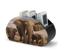 GHENBLT Support de télécommande en cuir pour télévision, famille d'éléphants, organiseur de bureau avec 5 compartiments, organiseur de table de chevet pour la maison, le bureau, le salon, la table de