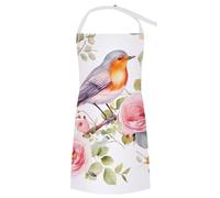 GHENBLT Tablier de chef floral rouge-gorge et oiseau pour femme avec poches - Tablier de cuisine imperméable avec sangle de cou réglable et longues attaches - Tabliers de barbecue pour coiffeur, salon