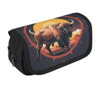 GHENBLT Trousse à crayons American Bison de grande capacité avec 3 compartiments pour fournitures de bureau, grande trousse à crayons avec fermeture éclair en tissu pour adultes, trousse de maquillage