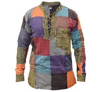 Gheri Chemise patchwork à lacets pour homme, Patch uni, XL