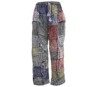 Gheri Pantalon d'hiver en coton imprimé patchwork doublé polaire pour homme, Ton noir, XL