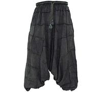Gheri Pantalon Harem pour Homme en Coton Léger avec Crotch Décontracté - Style Ninja Aladdin Génie - Patchwork Noir, C, L/XL