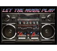 Ghettoblaster - Poster - Boombox 80s - Let the music play + cadre interchangeable, Shinsuke® Maxi MDF noir, écran acrylique
