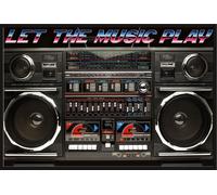 Ghettoblaster - Poster - Boombox 80s - Let the music play + cadre interchangeable, Shinsuke® Maxi plastique noir, écran acrylique