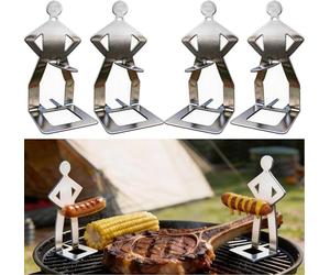ghfdaz Brochette de Barbecue Amusante, Porte-Saucisse Original en Acier Inoxydable, Accessoire de Barbecue de Camping pour Homme,Humanoid Style (4 pcs)