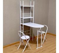 GHFXSCV Ensemble Table et chaises Pliantes murales avec abattant, 2 chaises et étagère de Rangement - Poste de Travail de Cuisine Compact en métal pour Petits espaces - Bureau et Salle à m