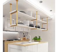 GHFXSCV Étagère de Plafond à 2 Niveaux - Casier à vin Mural en Bois Massif et présentoir de Rangement en métal pour Cuisine/Bar Support de Plantes Suspendu Parfait et Solution de nizing