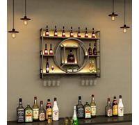 GHFXSCV Grand casier à vin Mural en métal à 3 Niveaux, étagère Flottante pour Cuisine avec éclairage LED, Rangement Mural pour Bouteilles d'alcool, présentoir pour Bar à Boissons, pour la