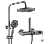 GHFXSCV LED Digital Display Handheld Shower System - 10-inch Round Showerhead 3 Modes Tub Faucet Waterfall Complete Set with Height Adjustment Construction.