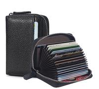 GHGMAO Portefeuille fin en cuir véritable avec blocage RFID - Poche zippée pour carte d'identité - Avec 20 emplacements pour cartes - Pour femme, noir, Porte-cartes RFID