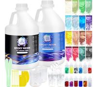 Ghguole Resine Epóxy,4.15 kg/1.1 Gallen Kit Resin Epóxy Transparente et Durcisseur avec Colorant,Paillette,1: 1 Ratio Revêtement pour Bois,DIY,Créations Artistiques,Table,Décoration