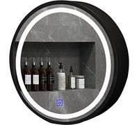 GHHDPDMJ Armoire de Salle de Bain avec Miroir éclairé par LED, Armoire de Rangement Murale Ronde pour médicaments avec Interrupteur Tactile Intelligent et antibuée, Noir B, 70 cm