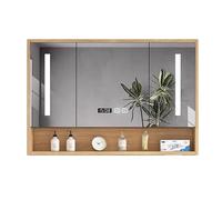 GHHDPDMJ Miroir LED de Salle de Bain avec Rangement, Miroir d'armoire à Pharmacie en Bois Massif avec lumières LED, Miroir de courtoisie de Salle de Bain avec lumières et Rangement, antibuée intellig