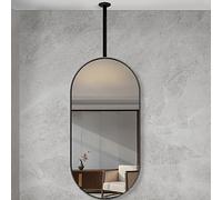 GHHDPDMJ Miroir Ovale Suspendu au Plafond, Miroir Mural avec Cadre en métal Noir et Perche - La Perche Peut être personnalisée, Miroir de Maquillage de Salle de Bain pour la Maison ou l'hôtel (Taille