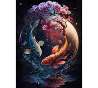 GHHKUD Kit de peinture diamant 5D pour adultes, poisson Yin Yang pour débutants, kit d'art diamant à faire soi-même, broderie diamant sur toile, images pour décoration murale d'intérieur, 30 x 40 cm