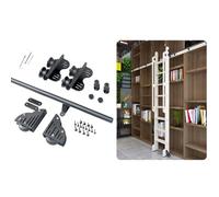 GHHVFEC Kit de quincaillerie pour échelle de bibliothèque coulissante Rustique Noire, kit de Rails de 13 pi/16,4 pi avec Rouleau de Sol et Frein, Conception de Tube Rond pour Solutions de