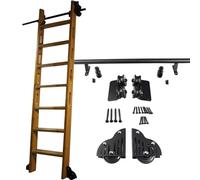 GHHVFEC Rail d'échelle Mobile, kit de quincaillerie pour Porte de Grange coulissante de bibliothèque, Rail Rond en Acier Carbone avec roulettes au Sol, sans échelle (kit de Rail de 400 cm)