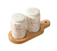 GHHZML Distributeur Cure Dent Ceramic Jar Seasoning Bottle Marble Pattern Salt and Pepper Shakers Wood Tray Container Wedding Party