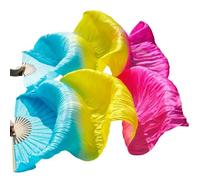 GHHZML éVentail De Soie Danse Éventail de Danse du Ventre 1 Paire d'éventails en Soie Teints à la Main Soie/Imitation éventail Voile Chinoise pour la Scène(3,Real silk-230x90cm)