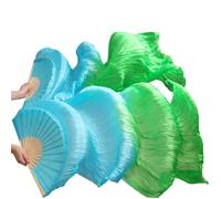 GHHZML éVentail De Soie Danse Éventail de Danse du Ventre 1 Paire d'éventails en Soie Teints à la Main Soie/Imitation éventail Voile Chinoise pour la Scène(12,Real silk-230x90cm)