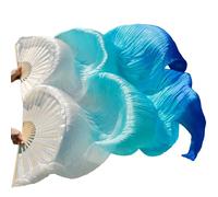 GHHZML éVentail De Soie Danse Éventails de Danse du Ventre en Soie véritable, 1 Paire/1 pièce, Teints à la Main, Long éventail Chinois, Voile 24 Couleurs pour la Scène(2,L-180x90cmReal Silk)